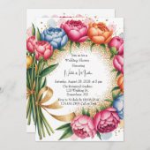 Elegante Peony Bouquet Trouwdouche Kaart (Voorkant / Achterkant)