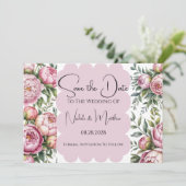 Elegante Peony Floral Wedding Save the Date Kaart (Staand voorkant)