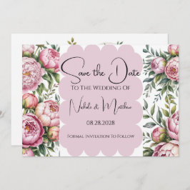 Elegante Peony Floral Wedding Save the Date Kaart