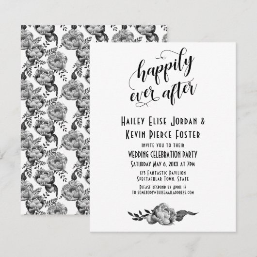 Elegante Peony Huwelijksfeest Happily Ever After Kaart (Voorkant / Achterkant)