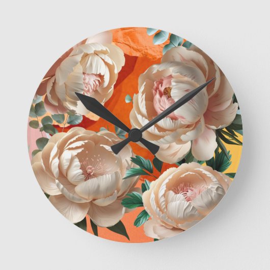 Elegante Peony Sierkussen Bloemen Home Decor Ronde Klok (Voorkant)