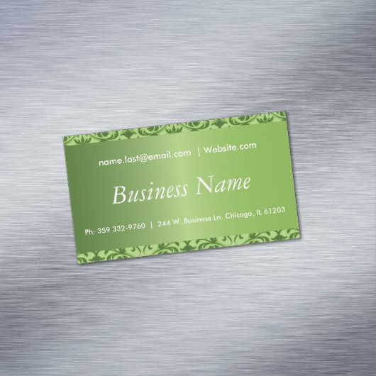 Elegante Peridot Green Damask Magnetisch Visitekaartje (Voorbeeld)