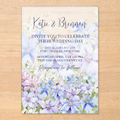 Elegante Periwinkle Clematis bruiloft Acryl Uitnodigingen (Voorkant)