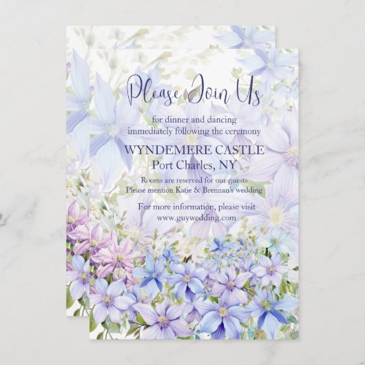Elegante Periwinkle Clematis bruiloft Informatiekaartje (Voorkant / Achterkant)