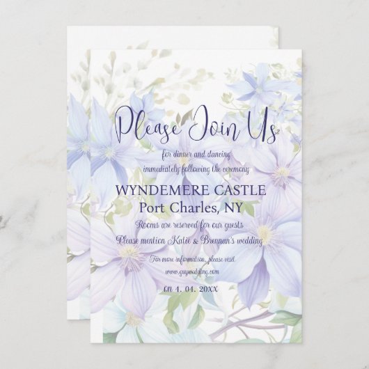 Elegante Periwinkle Clematis QR Code Wedding Informatiekaartje (Voorkant / Achterkant)