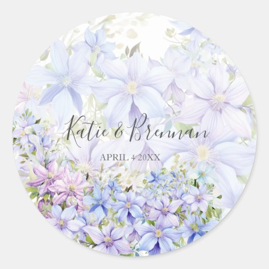 Elegante Periwinkle Clematis Ronde Sticker (Voorkant)