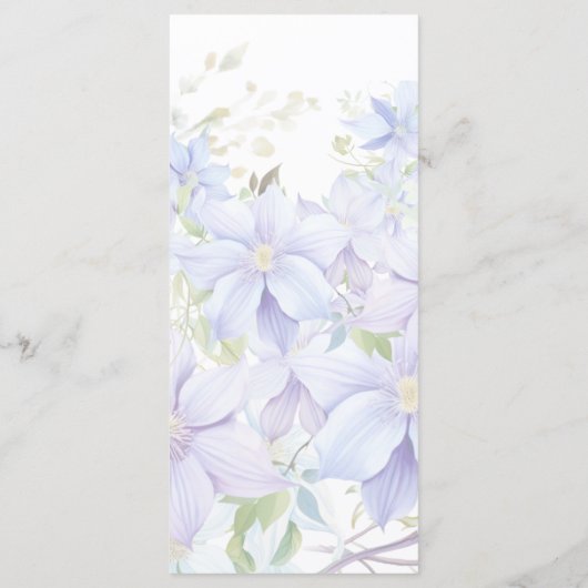 Elegante Periwinkle Clematis Wedding Menu (Achterkant)