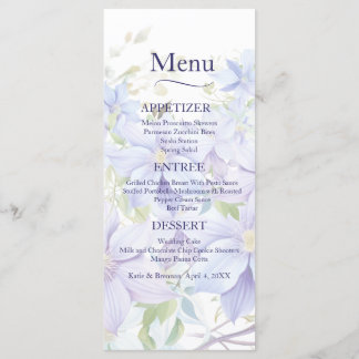 Elegante Periwinkle Clematis Wedding Menu