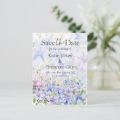 Elegante Periwinkle Clematis Wedding Save the Date Briefkaart (Staand voorkant)