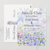Elegante Periwinkle Clematis Wedding Save the Date Briefkaart (Voorkant / Achterkant)