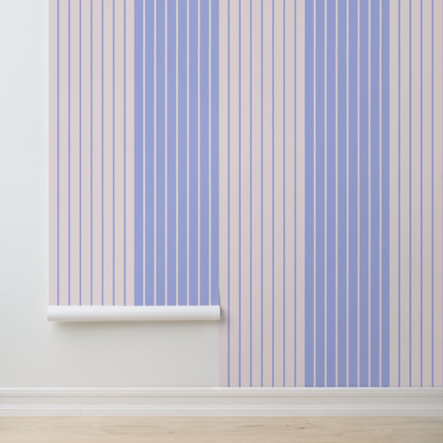Elegante Periwinkle Paarse Blauwe Strepen op Blush Behang (Applicatie)