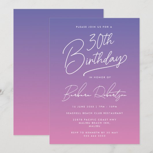 Elegante Periwinkle Paarse Girly 30e verjaardag Kaart (Voorkant / Achterkant)