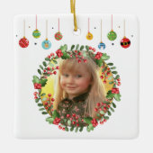 Elegante Personaliseer Naam en Fotokrans Keramisch Ornament (Voorkant)