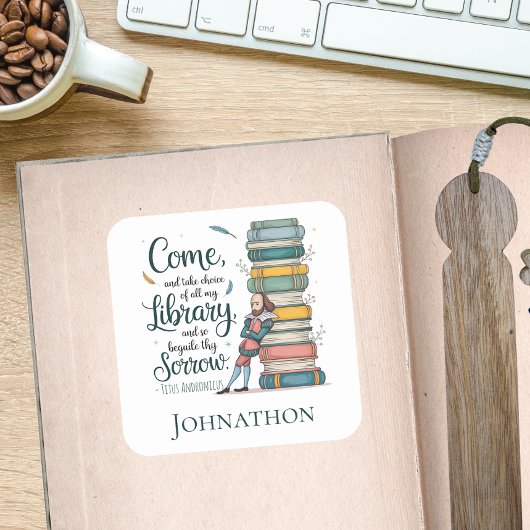 Elegante Persoonlijke Bibliotheek Botanische Quote Vierkante Sticker