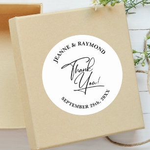 Elegante Persoonlijke Dankjewelcalligrafie Bruilof Ronde Sticker