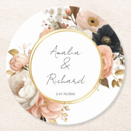 Elegante Persoonlijke Trouwonderleggers met Bloemm Ronde Kartonnen Onderzetter