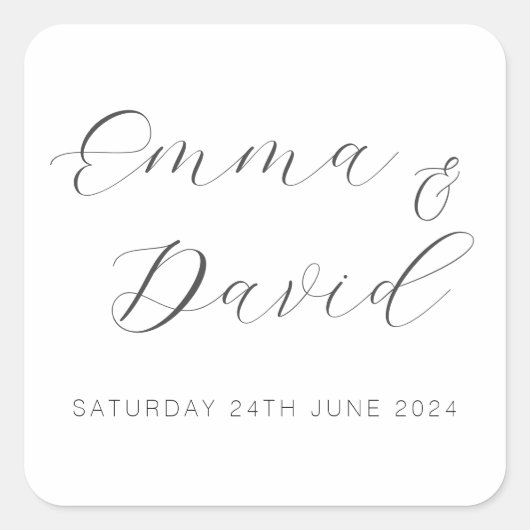 Elegante Persoonlijke Trouwset Vierkante Sticker (Voorkant)