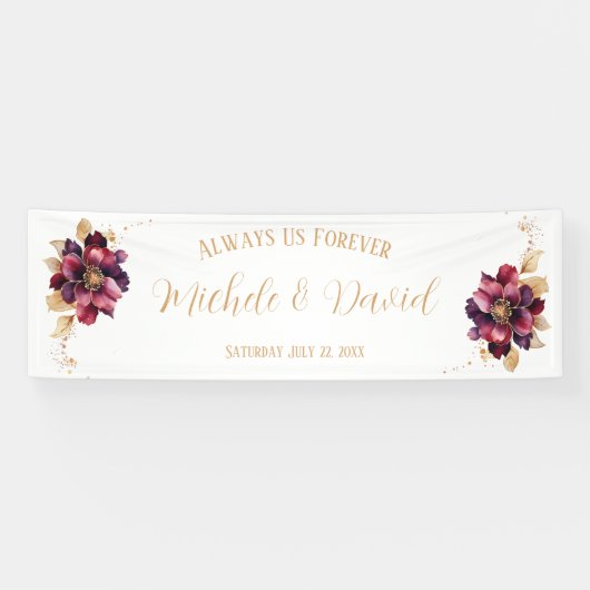 Elegante persoonsnamen Datum Wit Goud Bourgondië Spandoek (Horizontaal)