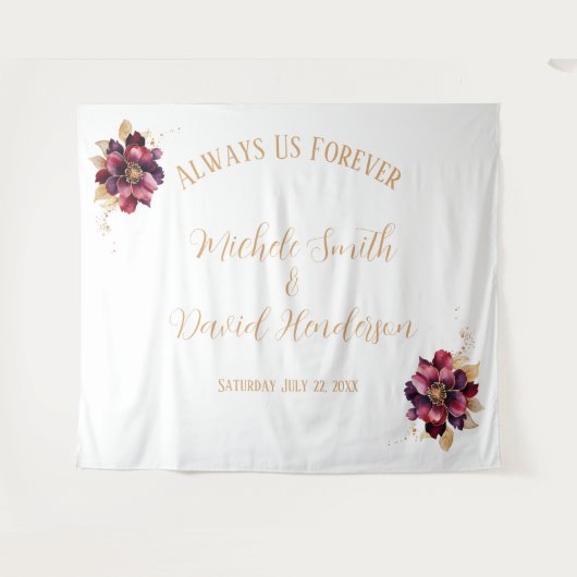 Elegante persoonsnamen datum witgoud bordeaux wandkleed (Voorkant (horizontaal))