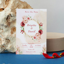 Elegante Perzik Aquarel Bloem Sla de datum op Kaart