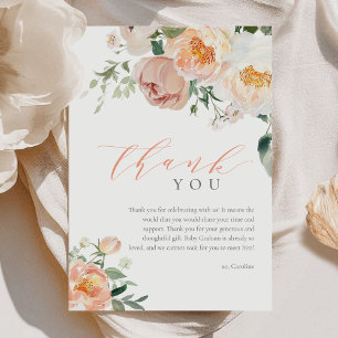Elegante perzik Baby in bloei meisje Baby shower Bedankkaart