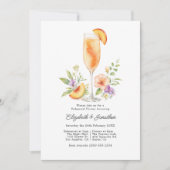 Elegante Perzik Bellini Bloemrijke Oefendiner Kaart (Voorkant)