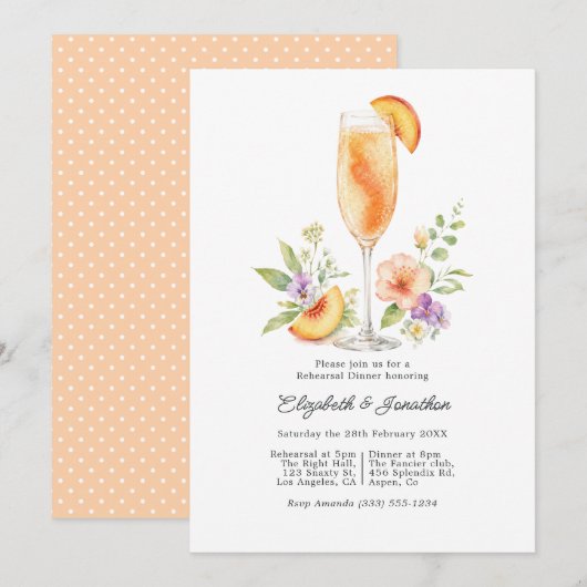 Elegante Perzik Bellini Bloemrijke Oefendiner Kaart (Voorkant / Achterkant)