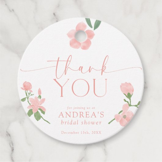 Elegante perzik bloem bruiloft feest bedankjes labels (Voorkant)