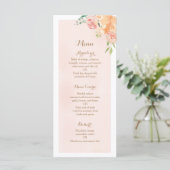 Elegante perzik bloem bruiloft receptie diner menu (Staand voorkant)