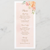 Elegante perzik bloem bruiloft receptie diner menu (Voorkant)