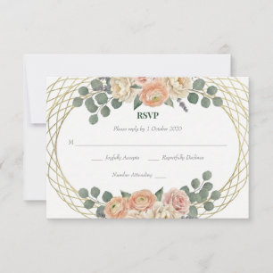 Elegante Perzik Bloem- en Gouden Rooster Ovale Tro RSVP Kaartje