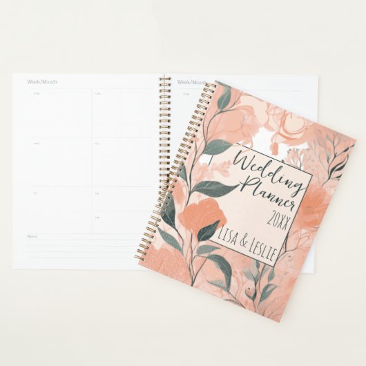 Elegante perzik bloem gepersonaliseerde bruid brui planner (Display)