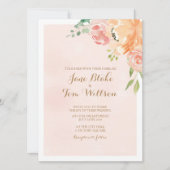 Elegante perzik bloem waterverf bruiloft uitnodigi kaart (Voorkant)