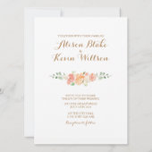 Elegante perzik bloem waterverf bruiloft uitnodigi kaart (Achterkant)