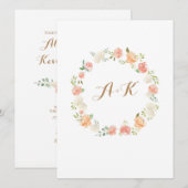 Elegante perzik bloem waterverf bruiloft uitnodigi kaart (Voorkant / Achterkant)