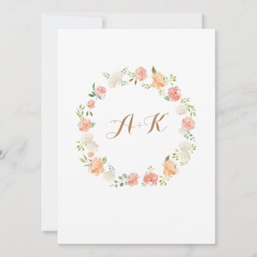 Elegante perzik bloem waterverf bruiloft uitnodigi kaart (Voorkant)