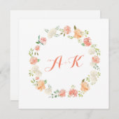 Elegante perzik bloem Waterverf bruiloft uitnodigi Kaart (Voorkant / Achterkant)