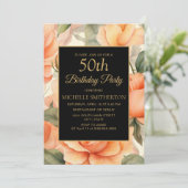 Elegante perzik bloem zwart goud kaart (Staand voorkant)