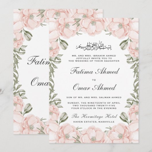 Elegante perzik bloemblaadjes islamitische moslim kaart (Voorkant / Achterkant)