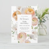 Elegante Perzik Bloemen 75e Verjaardagsfeestje Kaart (Staand voorkant)