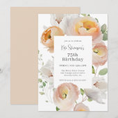 Elegante Perzik Bloemen 75e Verjaardagsfeestje Kaart (Voorkant / Achterkant)