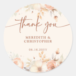 Elegante Perzik Bloemen Dank u huwelijksgunst Ronde Sticker