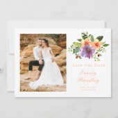 Elegante Perzik Bloemen Foto QR Code Save the Date Kaart (Voorkant)