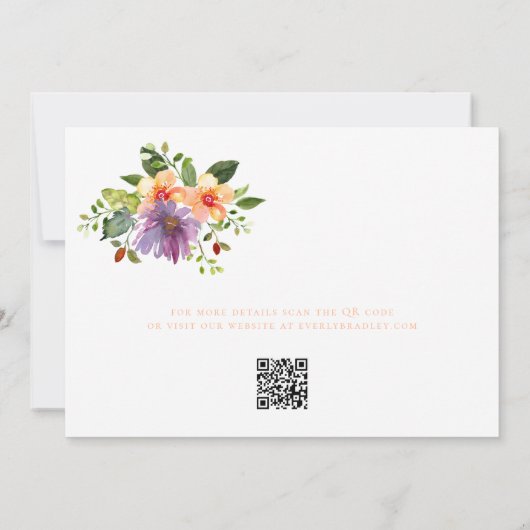 Elegante Perzik Bloemen Foto QR Code Save the Date Kaart (Achterkant)