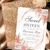 Elegante Perzik Bloemen Glitter Sweet 16 Verjaarda Kaart