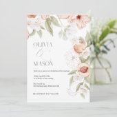 Elegante Perzik Bloemen Huwelijksuitnodigingen Kaart (Staand voorkant)
