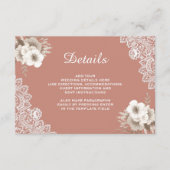 Elegante Perzik Bloemen Kant Bruiloft Details Informatiekaartje (Voorkant)