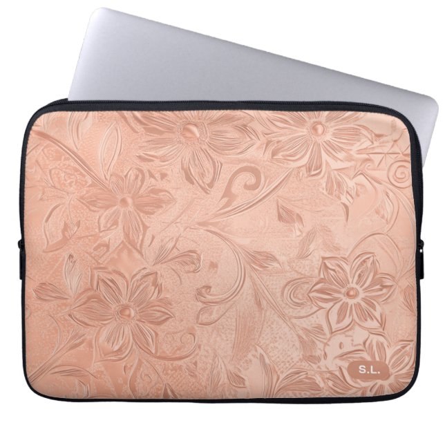 Elegante Perzik Bloemen Laptop Mouw Laptop Sleeve (Voorkant)