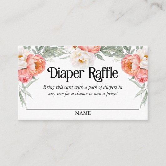 Elegante Perzik Bloemen Luier Raffle Script Tekst Informatiekaartje (Voorkant)