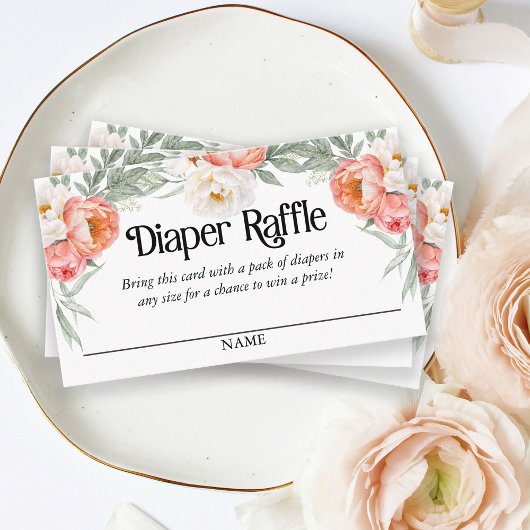 Elegante Perzik Bloemen Luier Raffle Script Tekst Informatiekaartje